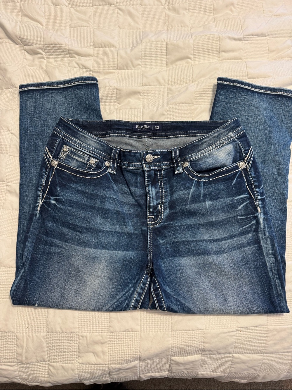 Miss Me Dark Blue Wing Embroidered Bootcut Jeans - Picture 7 of 7
